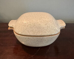 Vintage Glidden Pottery Lidded Casserole Dish Speckled Cream Glaze